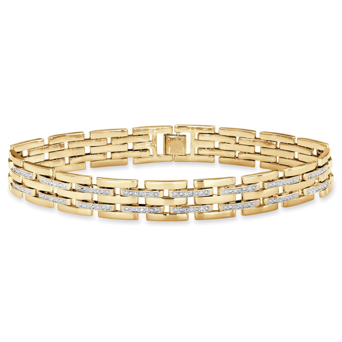 Mens Diamond Accent Gold-Plated Bar-Link Bracelet 9"