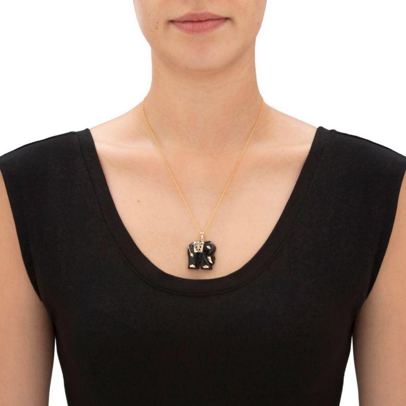 Genuine Black Jade Solid 10k Yellow Gold Elephant Pendant