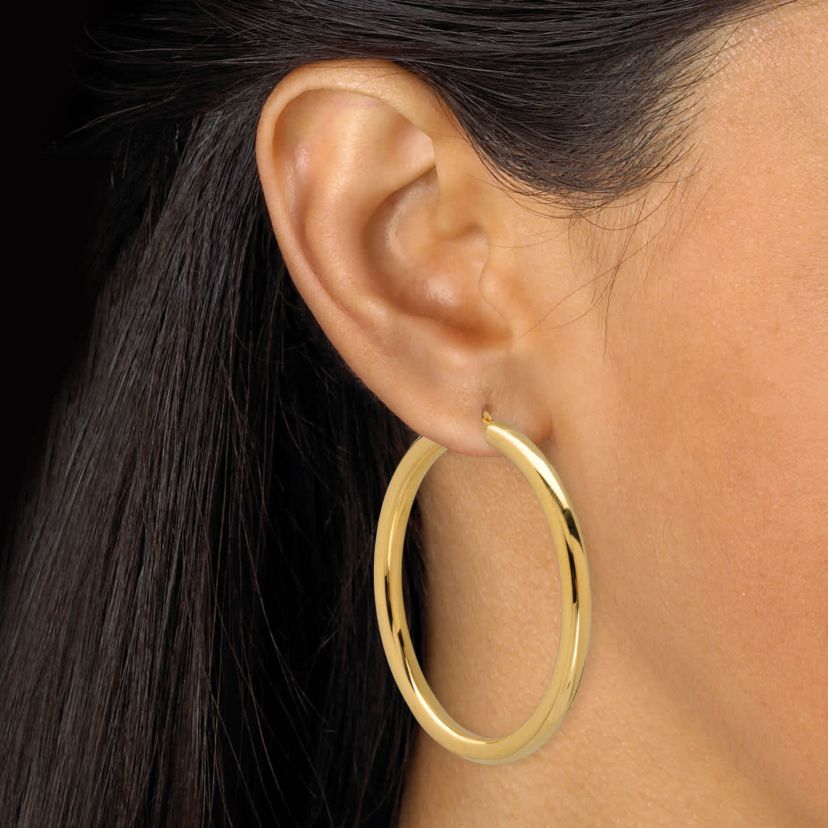 14k Gold Ultra-Lightweight Nano Diamond Resin Filled Hoop Earrings (1 7/8")