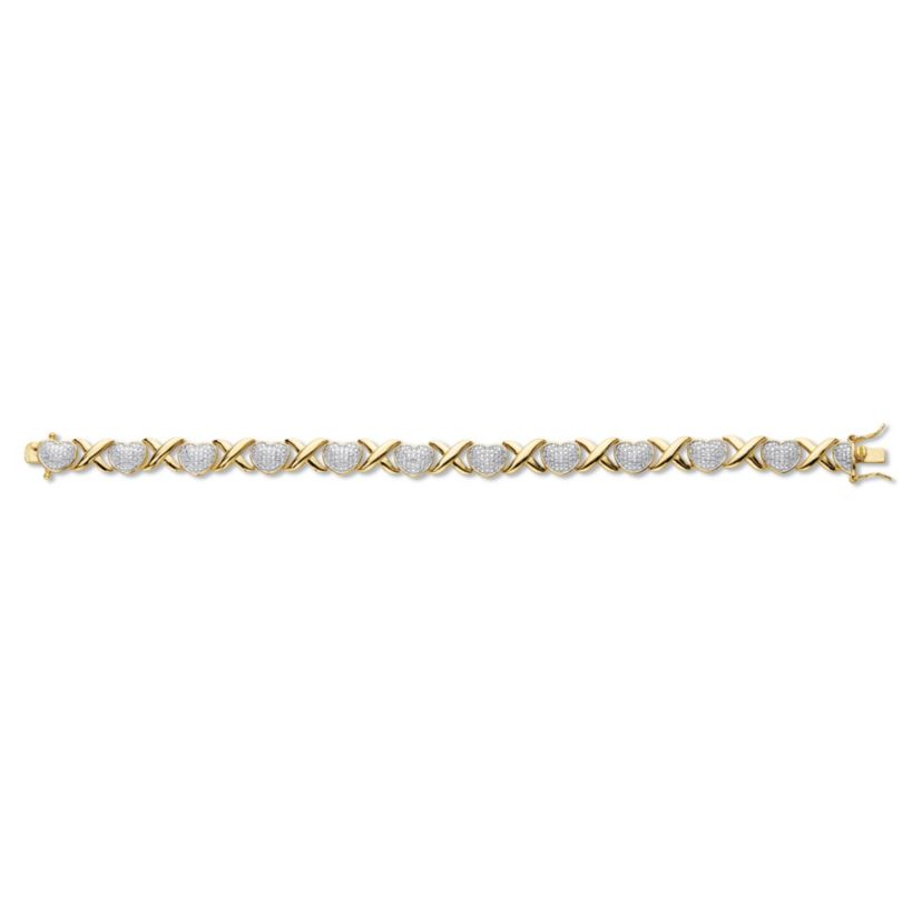 Diamond Accent 18k Gold-Plated Two-Tone Hearts and Kisses Bracelet 7.5"