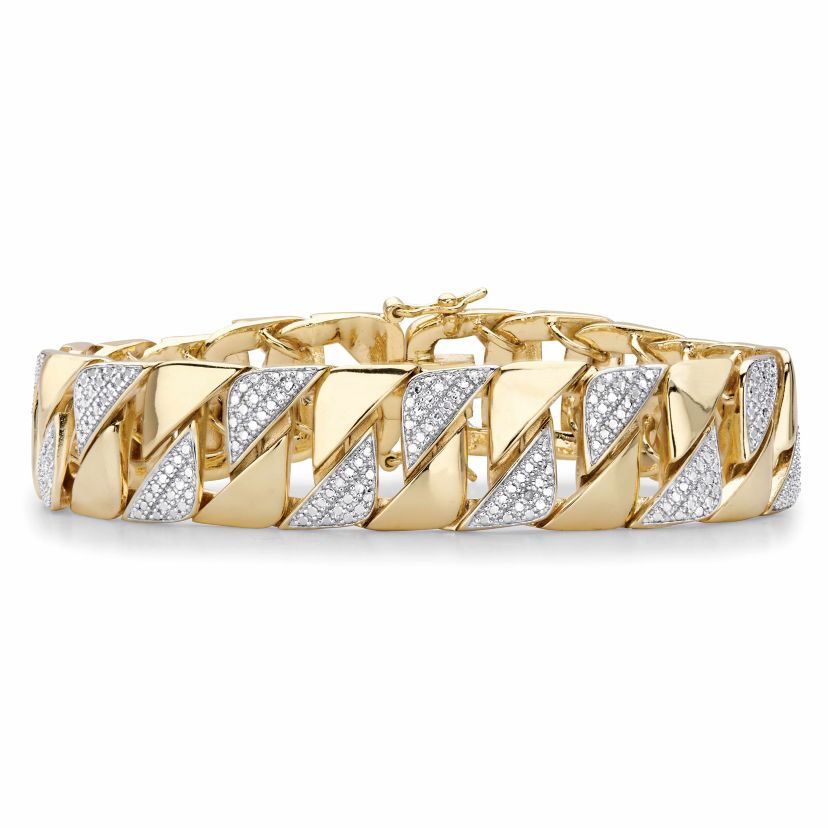 Mens Diamond Accent 18k Gold-Plated Two-Tone Interlocking-Link Bracelet 8.5"