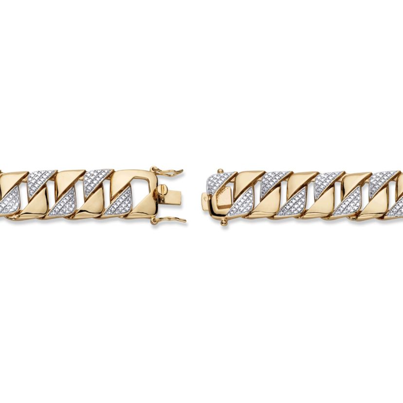 Mens Diamond Accent 18k Gold-Plated Two-Tone Interlocking-Link Bracelet 8.5"