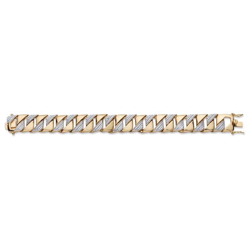 Mens Diamond Accent 18k Gold-Plated Two-Tone Interlocking-Link Bracelet 8.5"