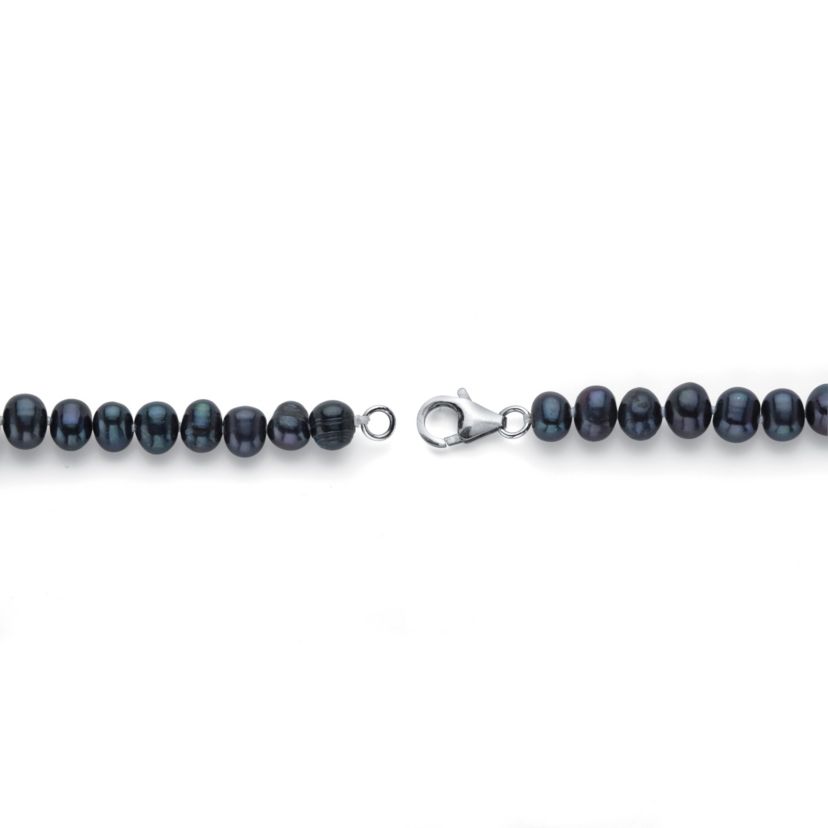 Genuine Black Cultured Pearl Silvertone Earring, Necklace and Bracelet Set 18"