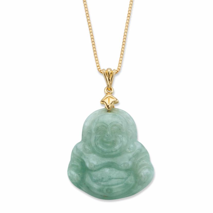 Genuine Green Jade 18k Gold-plated Sterling Silver Buddha Pendant Necklace 18"