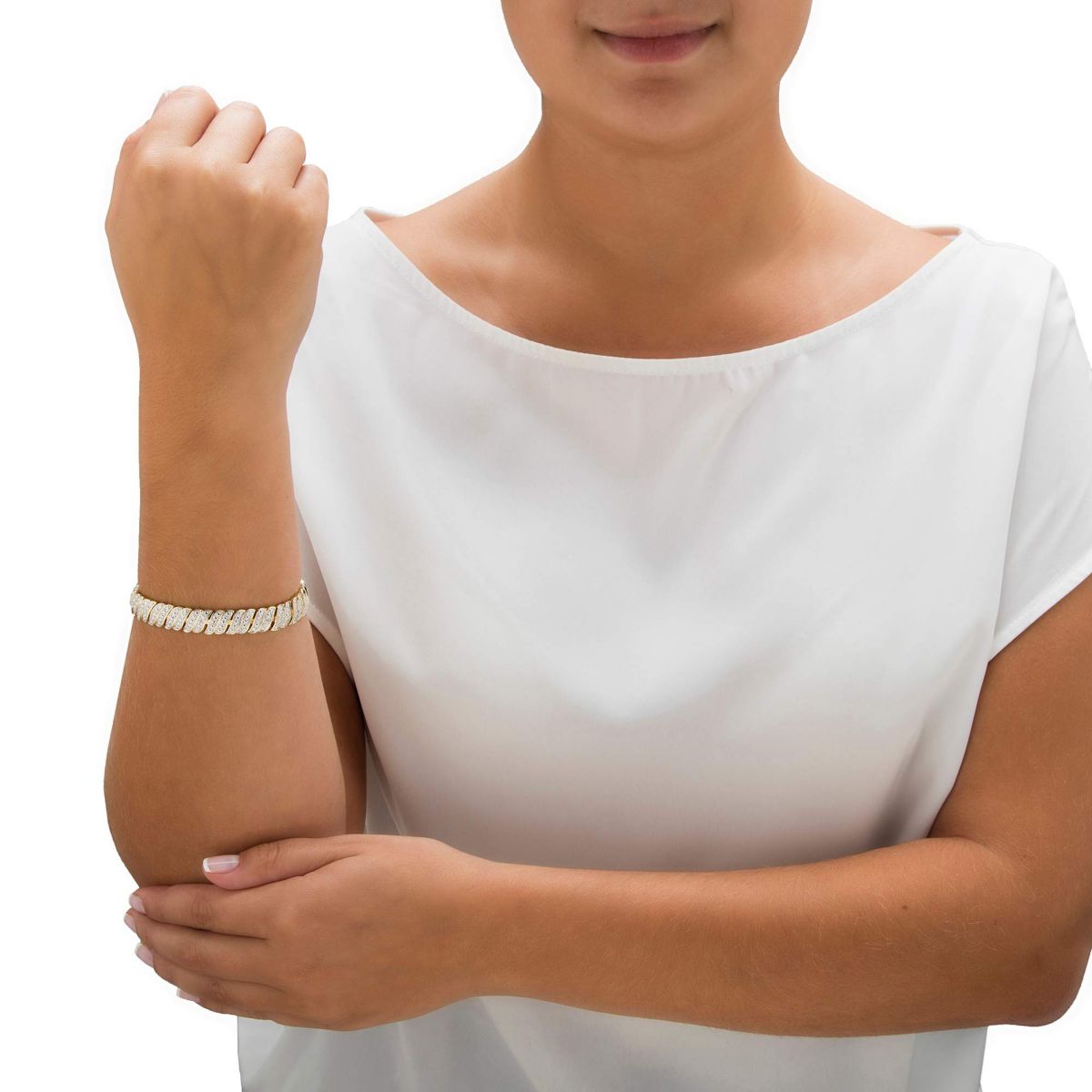 Diamond Accent Gold-Plated Pave-Style S-Link Tennis Bracelet 8"