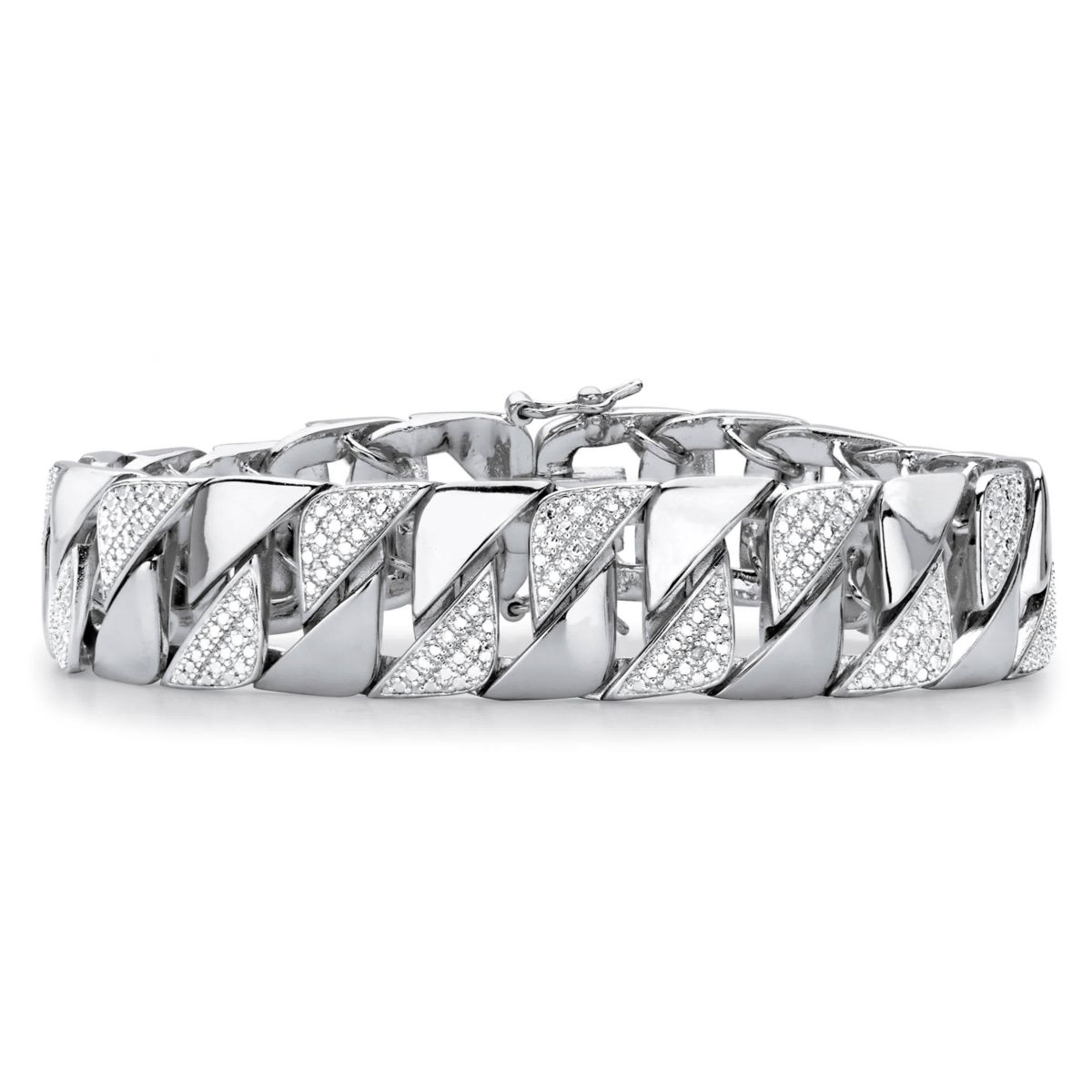Mens Diamond Accent Silvertone Interlocking-Link Bracelet 8.5"