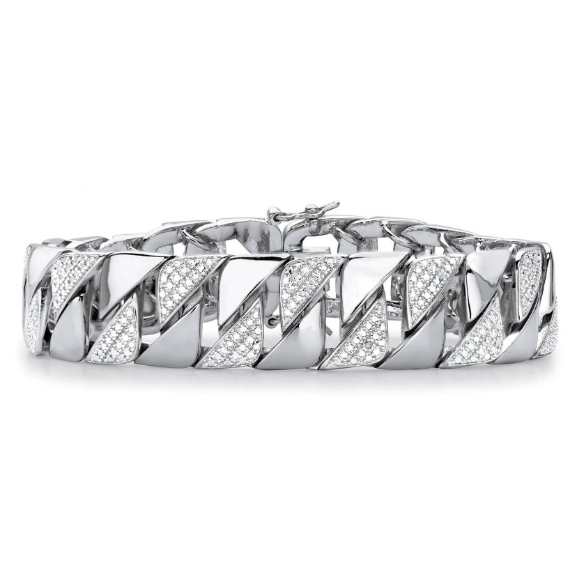 Mens Diamond Accent Silvertone Interlocking-Link Bracelet 8.5"