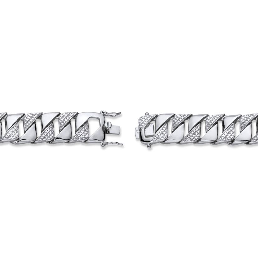 Mens Diamond Accent Silvertone Interlocking-Link Bracelet 8.5"