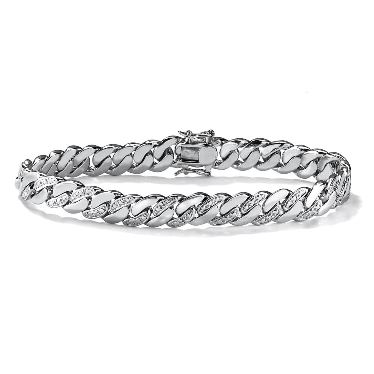 Mens Diamond Accent Curb-Link Bracelet Platinum-Plated 9.5"