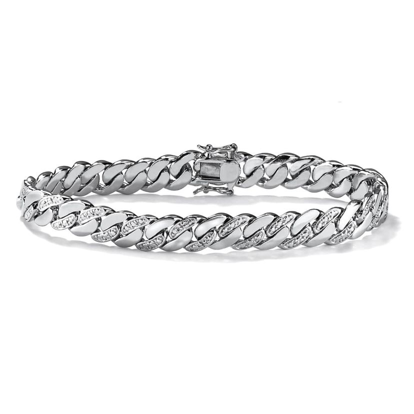Mens Diamond Accent Curb-Link Bracelet Platinum-Plated 9.5"
