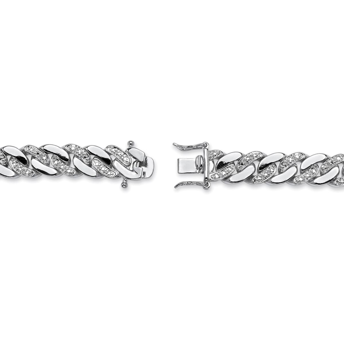 Mens Diamond Accent Curb-Link Bracelet Platinum-Plated 9.5"