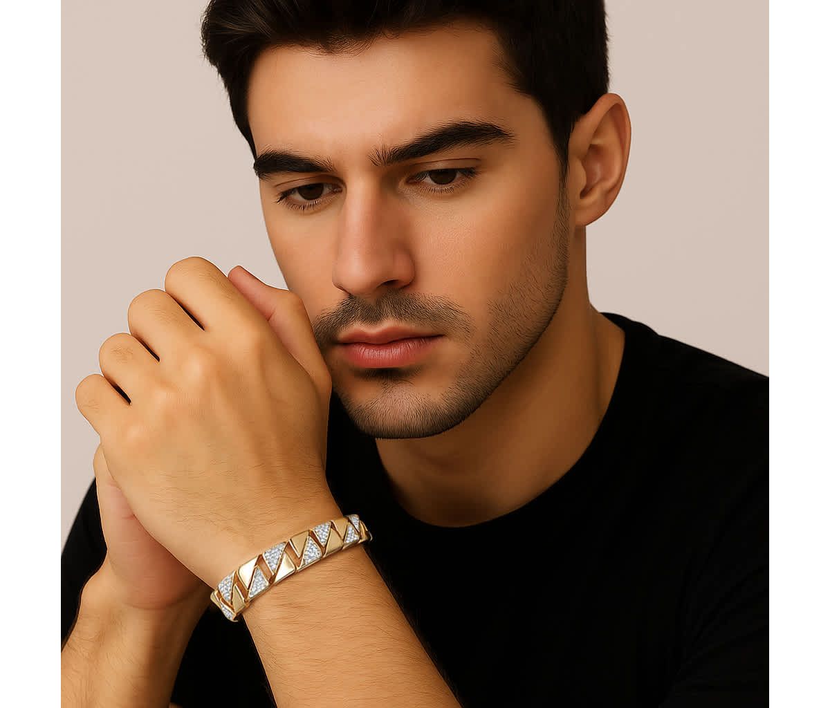 Mens Diamond Accent 18k Gold-Plated Two-Tone Interlocking-Link Bracelet 9.5"