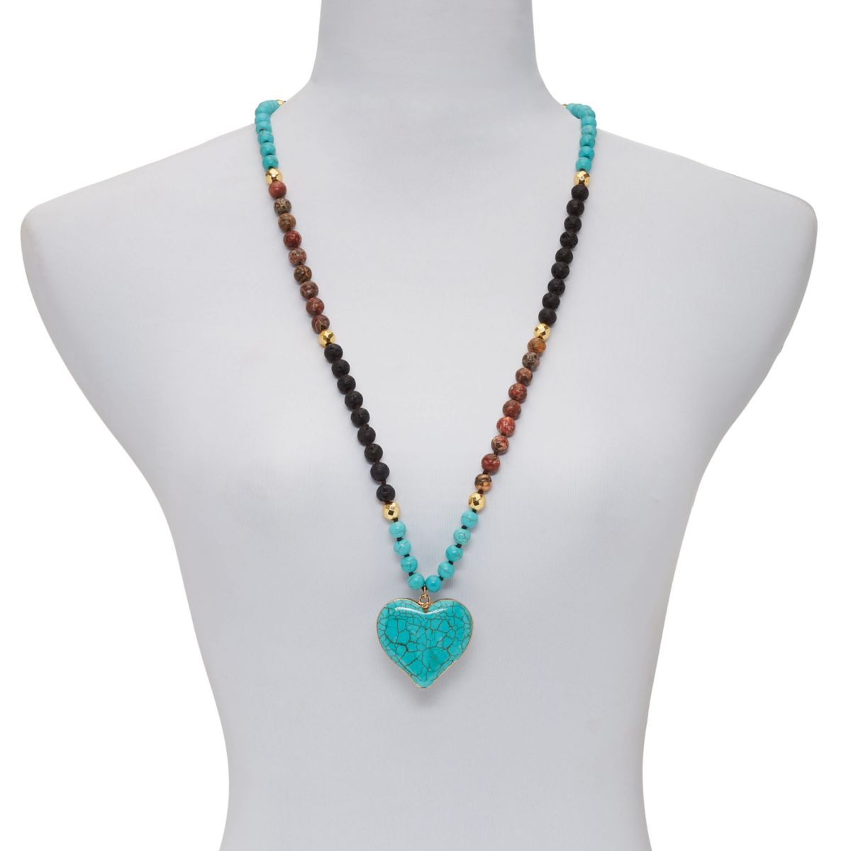 Genuine Turquoise Jasper Heart Pendant Necklace 34 Inch