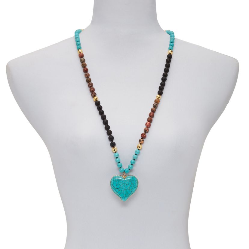 Genuine Turquoise Jasper Heart Pendant Necklace 34 Inch