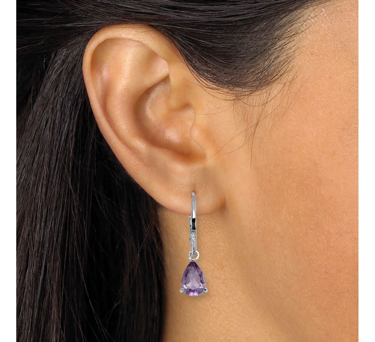3.53 TCW Pear Cut Genuine Amethyst and Cubic Zirconia Sterling Silver Earrings