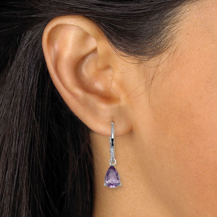 3.53 TCW Pear Cut Genuine Amethyst and Cubic Zirconia Sterling Silver Earrings