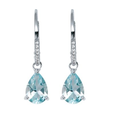 Seta Jewelry 7.13 TCW Pear Cut Genuine Blue Topaz and Round Cubic Zirconia Sterling Silver Drop Earrings, 28x8mm