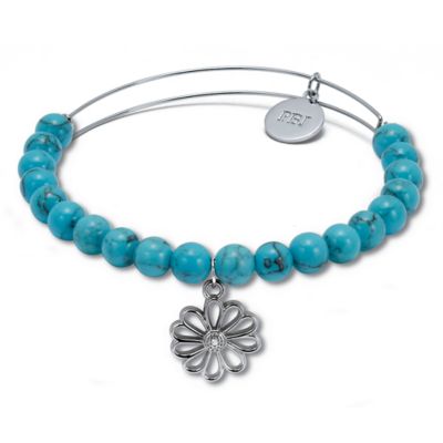 Seta Jewelry Genuine Blue Turquoise Silvertone Heart Charm Bangle, 7.5 ...