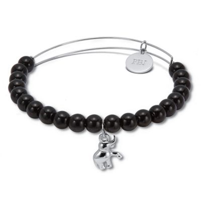 Seta Jewelry Natural Black Onyx Silvertone Elephant Charm Bangle 7.5 Inch
