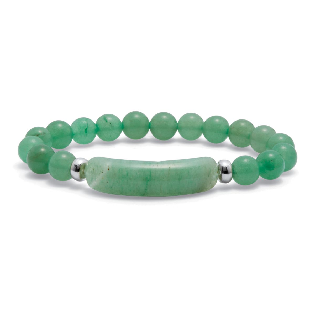 Genuine Green Aventurine Silvertone Beaded Stretch Bracelet 7-inch Length