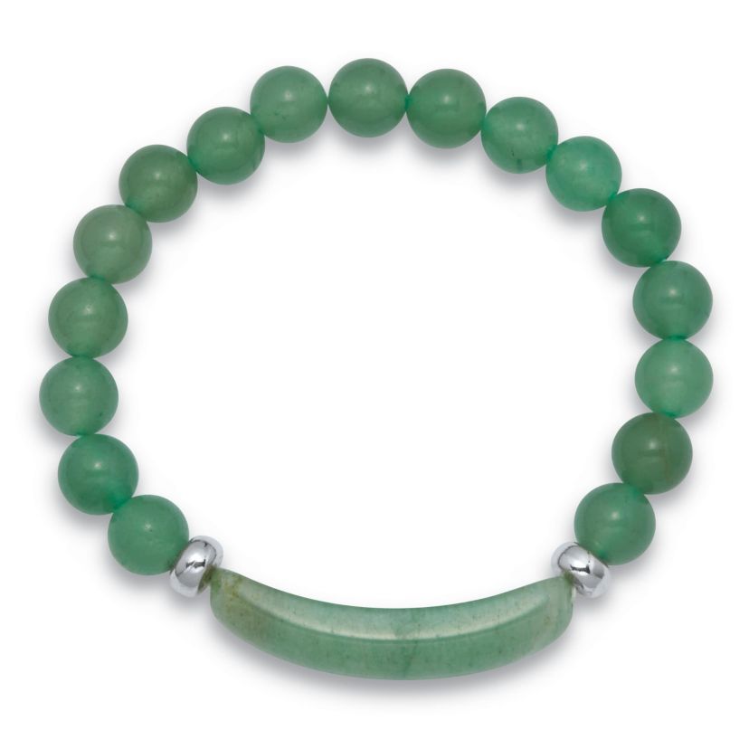 Genuine Green Aventurine Silvertone Beaded Stretch Bracelet 7-inch Length