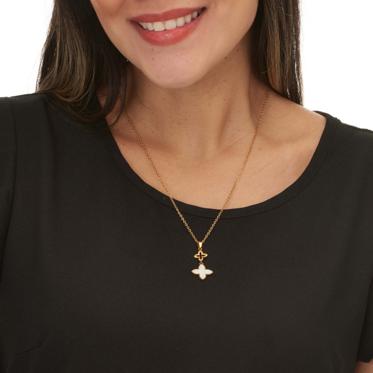 Genuine Mother of Pearl Gold Ion-Plated Stainless Steel Clover Jewelry Set