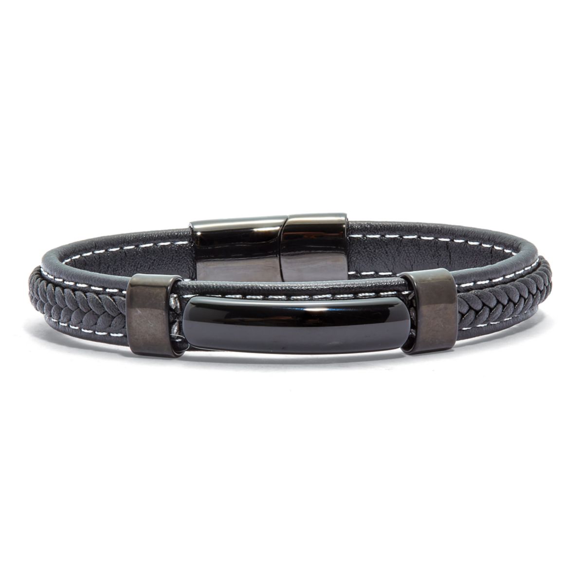 Mens Natural Black Onyx Black Ruthenium-Plated Magnetic Bracelet 9-inch
