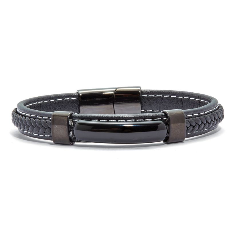 Mens Natural Black Onyx Black Ruthenium-Plated Magnetic Bracelet 9-inch