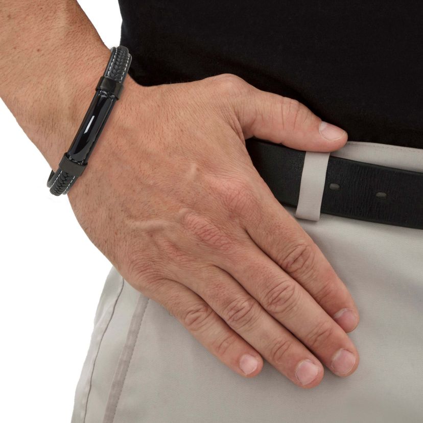 Mens Natural Black Onyx Black Ruthenium-Plated Magnetic Bracelet 9-inch