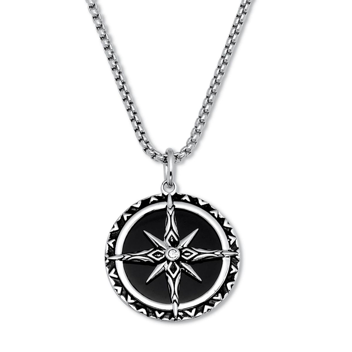 Round Genuine Black Onyx and Spinel Silvertone Pendant Necklace 24-inch