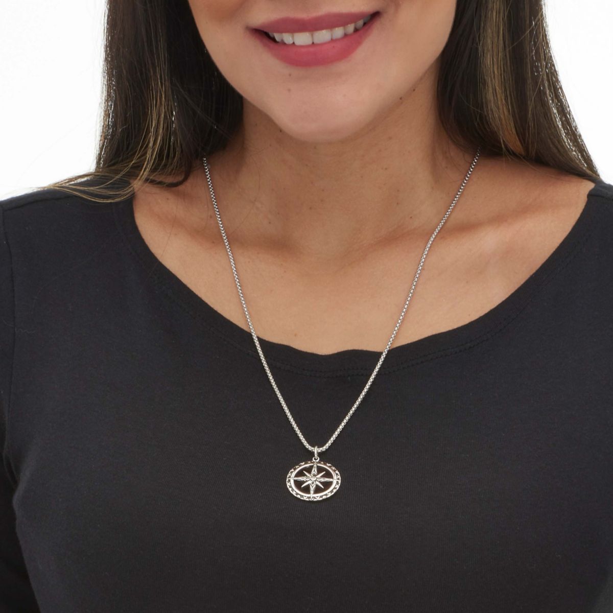 Round Genuine Black Onyx and Spinel Silvertone Pendant Necklace 24-inch