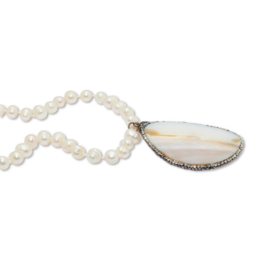 Round Genuine Cultured Freshwater Pearl Silvertone Pendant Necklace 48-inch