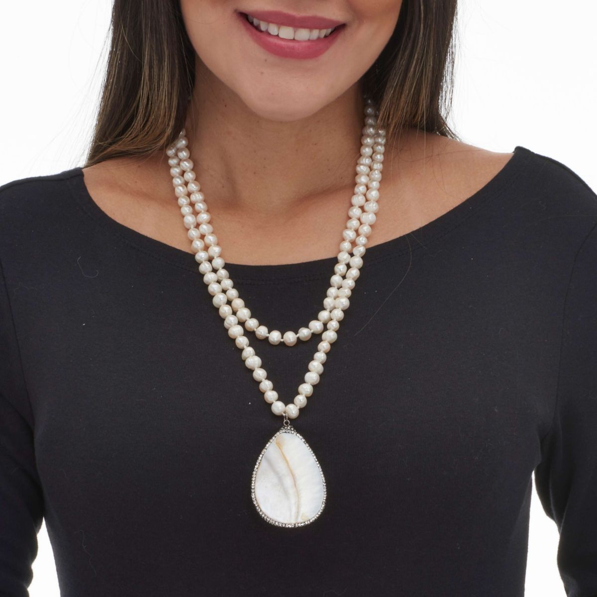 Round Genuine Cultured Freshwater Pearl Silvertone Pendant Necklace 48-inch