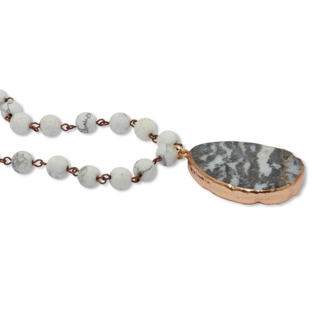 Genuine Grey Agate and Howlite Goldtone Pendant Necklace 34-inch