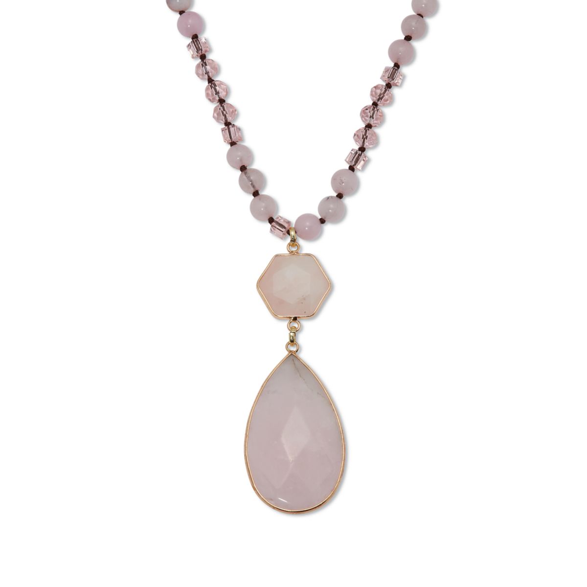 130.05 TCW Genuine Rose Quartz Beaded Goldtone Drop Necklace 34-inch