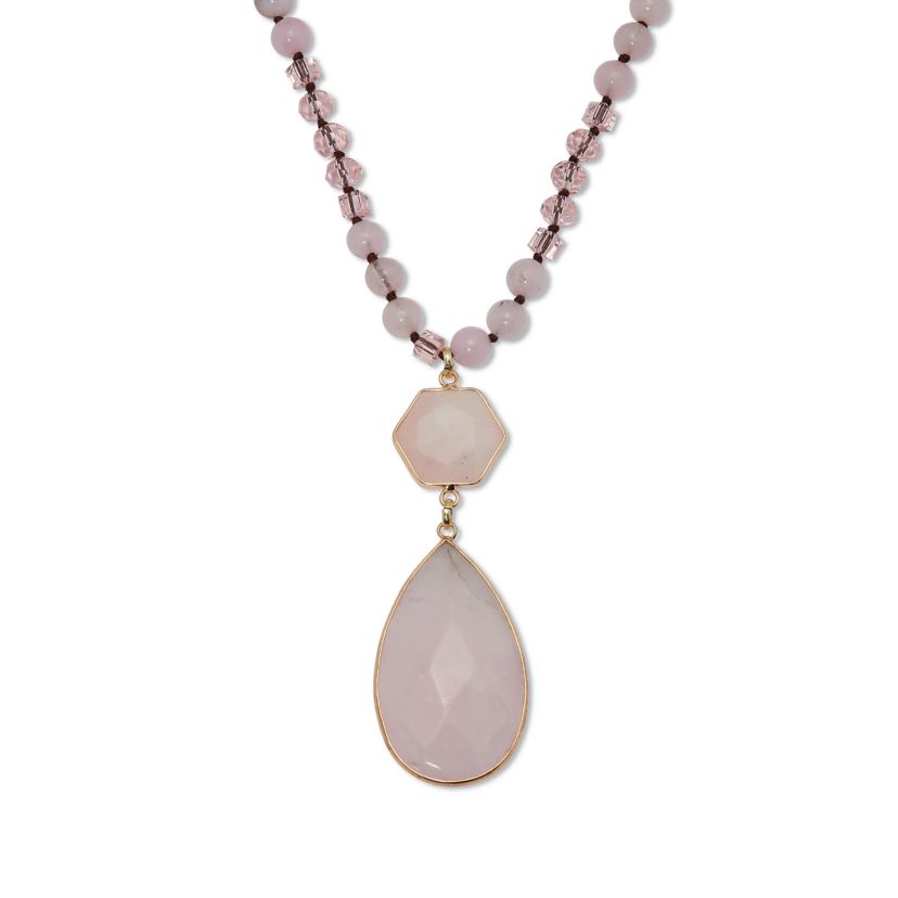 130.05 TCW Genuine Rose Quartz Beaded Goldtone Drop Necklace 34-inch