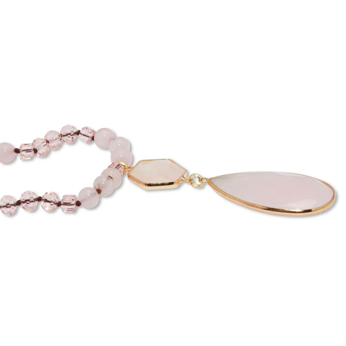 130.05 TCW Genuine Rose Quartz Beaded Goldtone Drop Necklace 34-inch