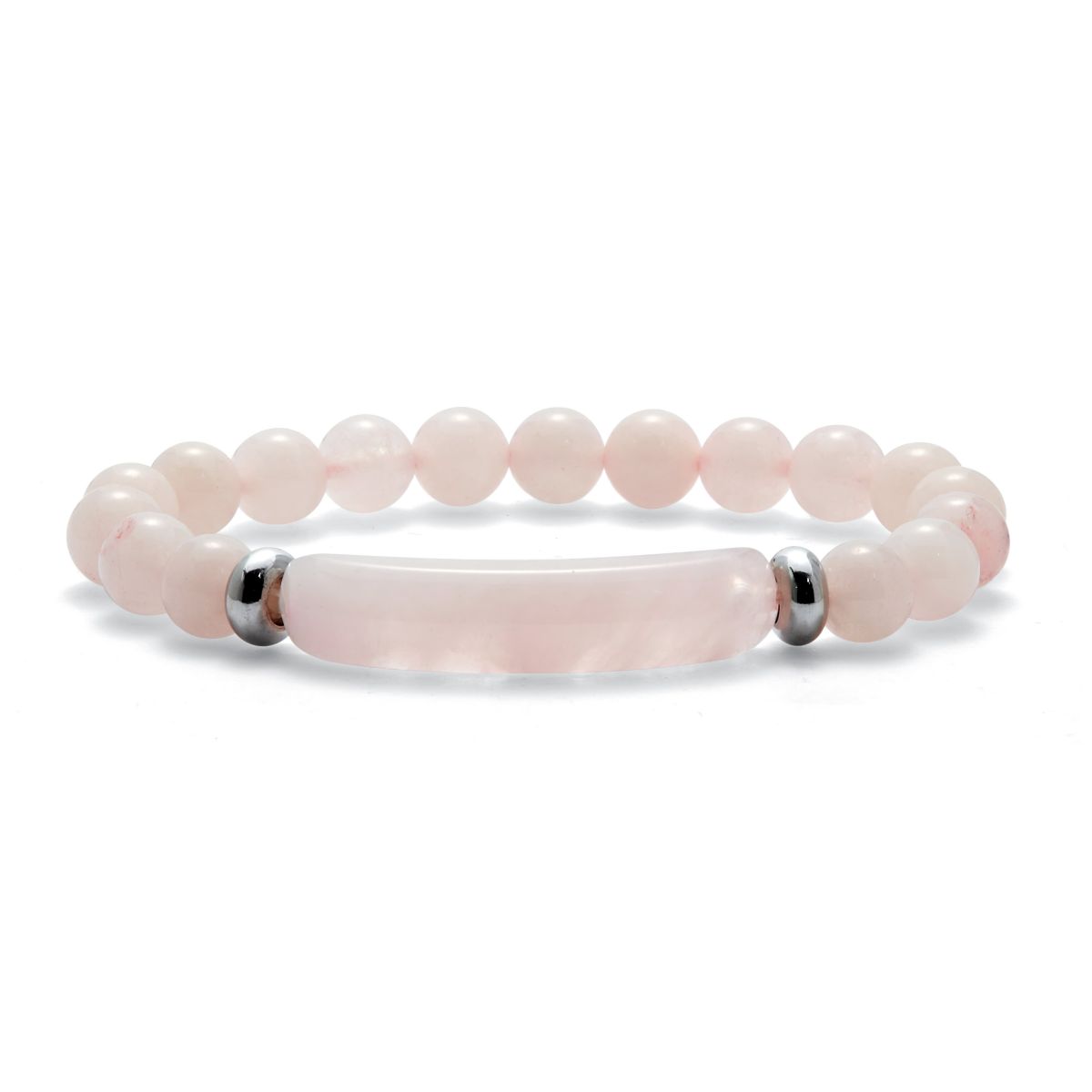 48.45 TCW Genuine Rose Quartz Beaded Silvertone Stretch Bracelet 7-inch