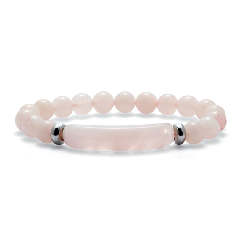 48.45 TCW Genuine Rose Quartz Beaded Silvertone Stretch Bracelet 7-inch