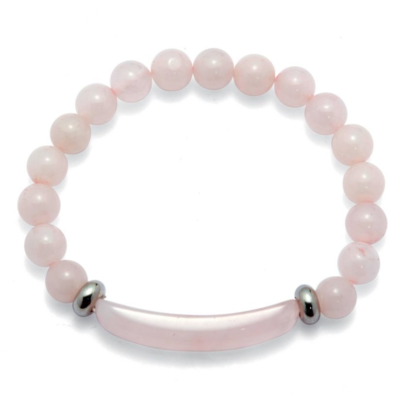48.45 TCW Genuine Rose Quartz Beaded Silvertone Stretch Bracelet 7-inch