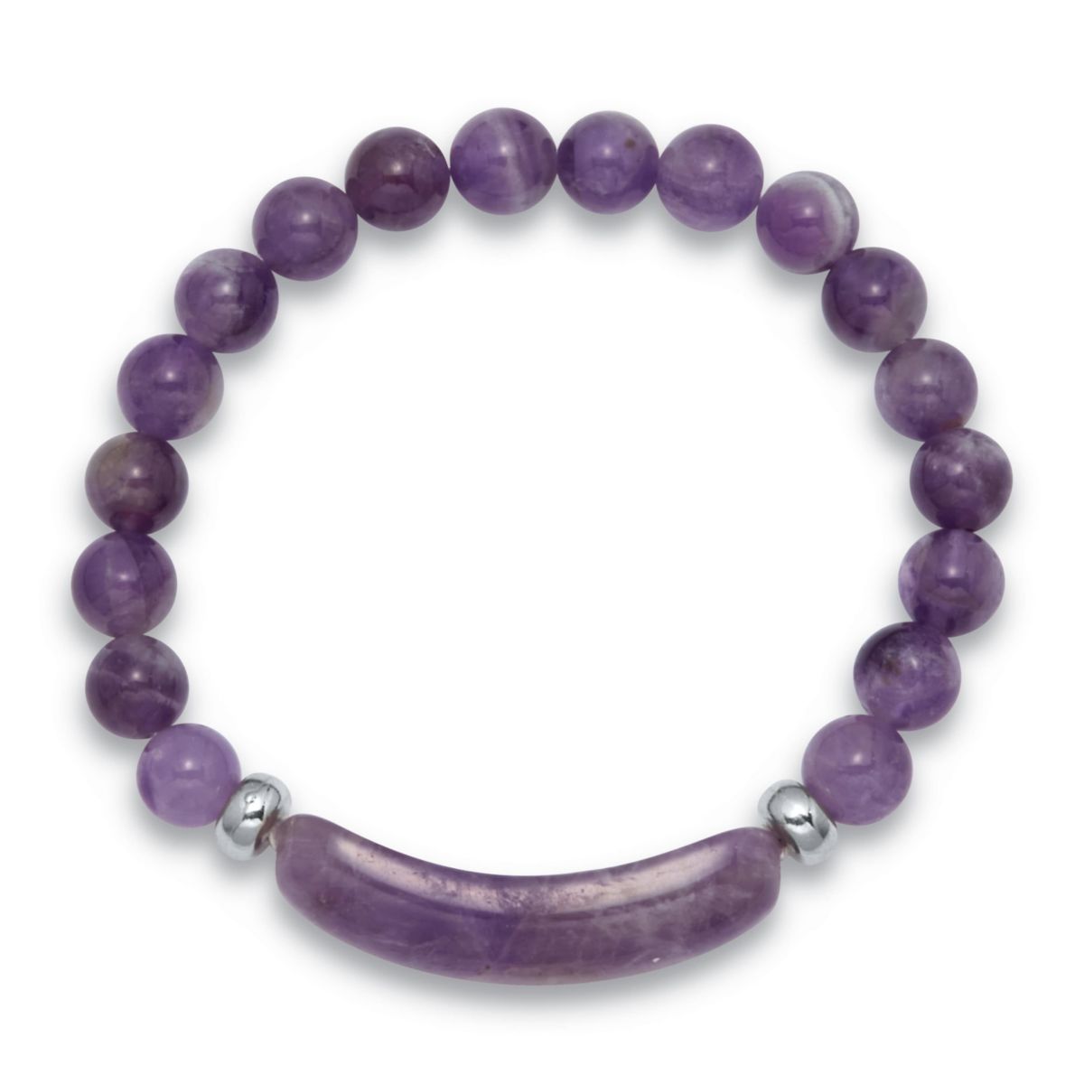 47.5 TCW Genuine Amethyst Silvertone Beaded Bracelet 7-inch Length
