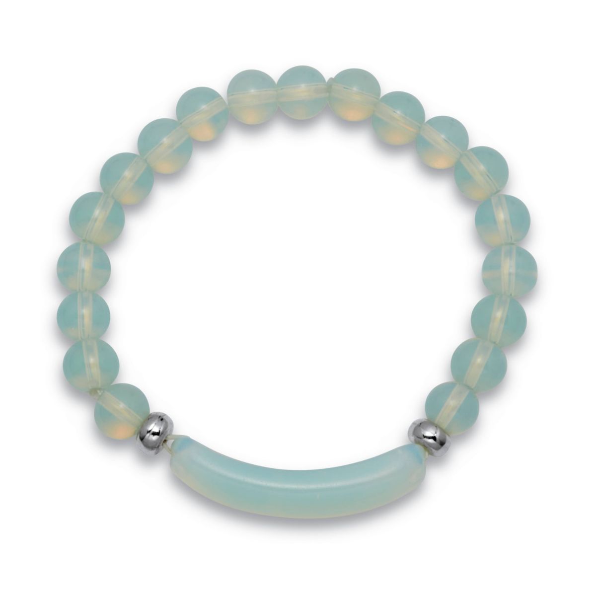 48.45 TCW Genuine Blue Opal Silvertone Beaded Bracelet 7-inch length