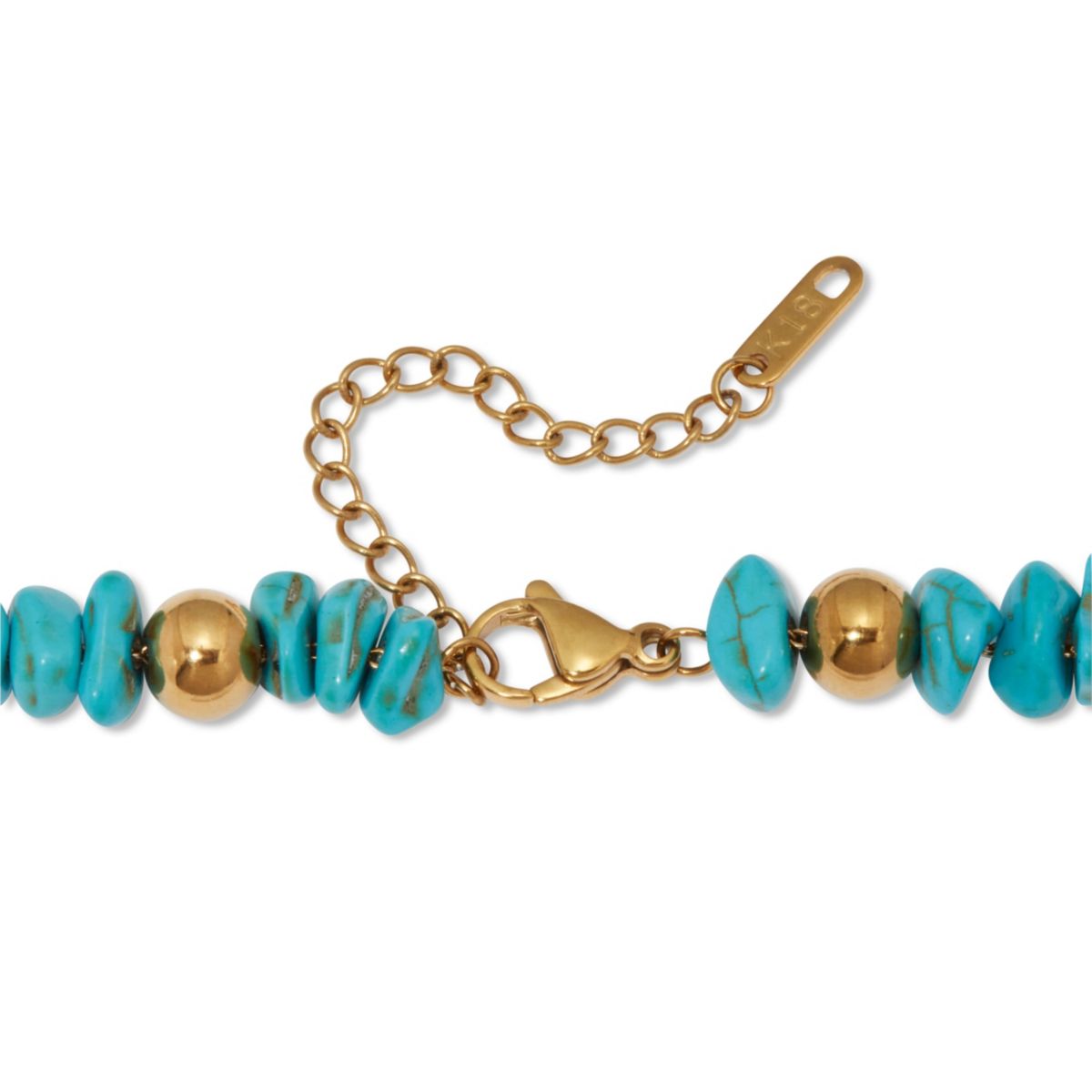 Genuine Turquoise Beaded Gold Ion-Plated Stainless Steel Necklace Set