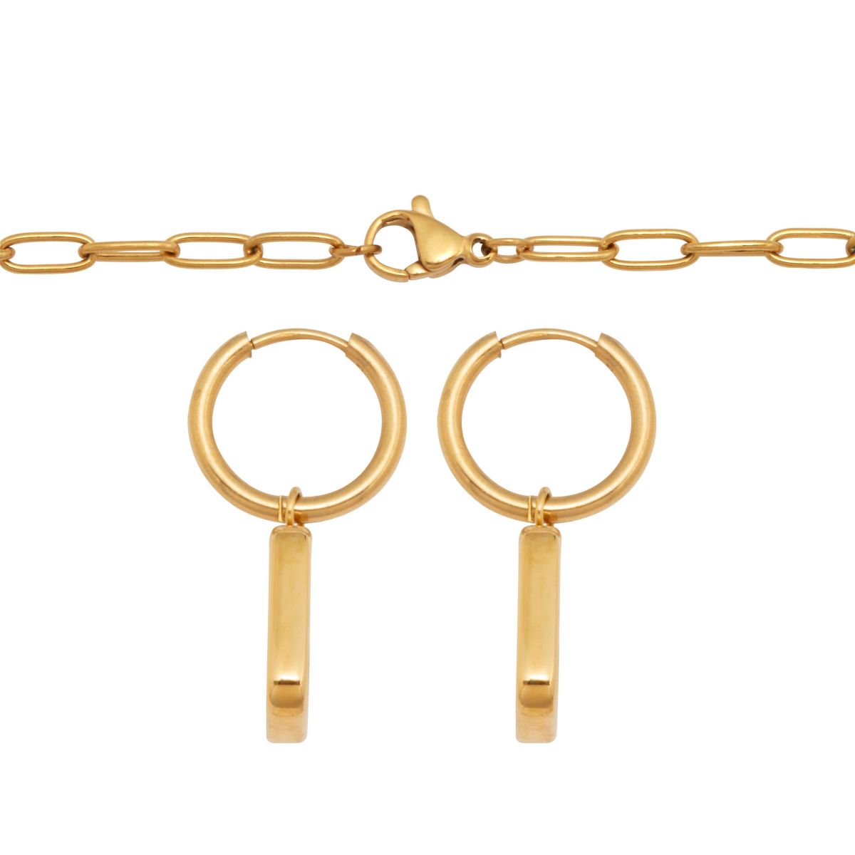 Genuine Mother of Pearl Yellow Gold Ion-Plated Stainless Steel Drop Jewelry Set