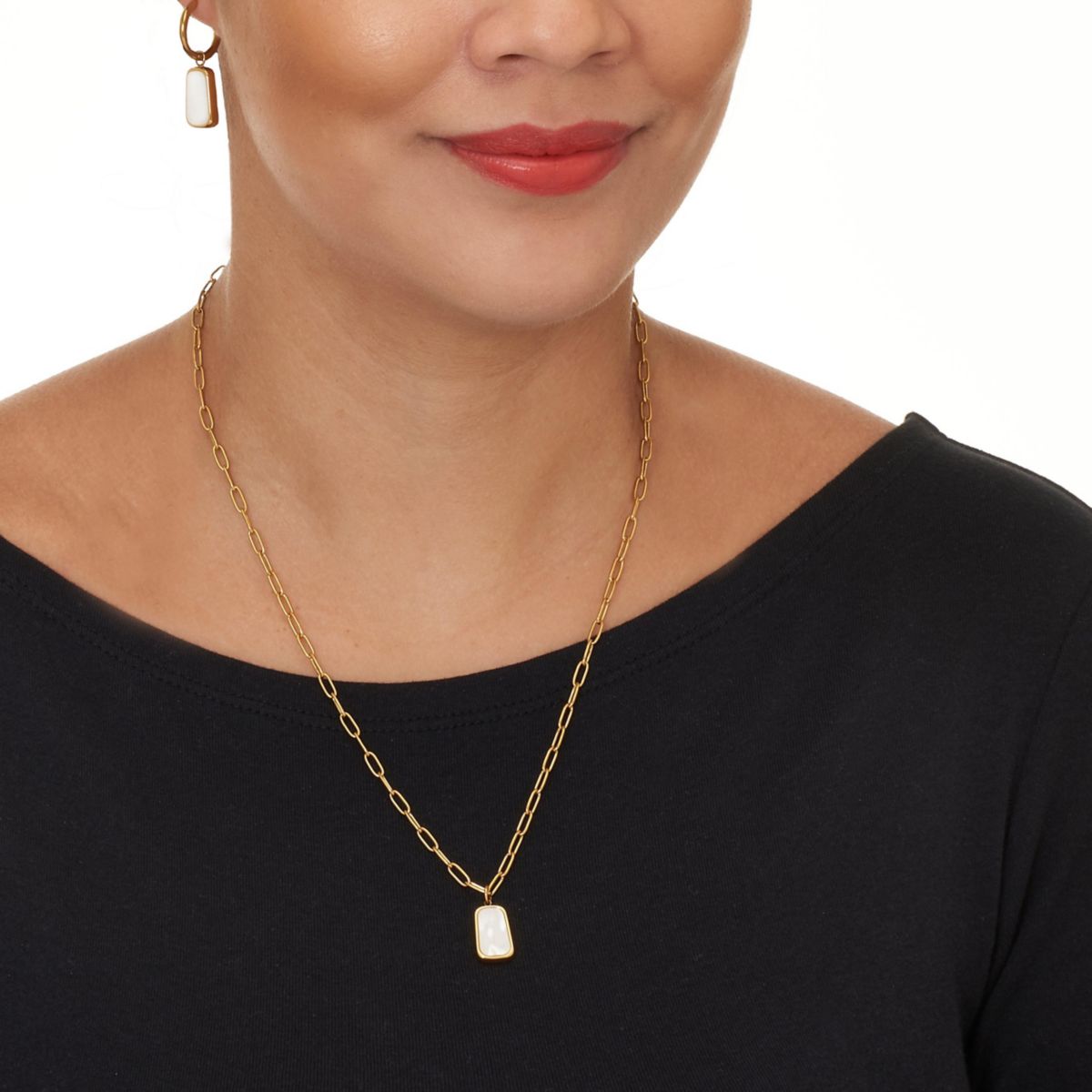 Genuine Mother of Pearl Yellow Gold Ion-Plated Stainless Steel Drop Jewelry Set