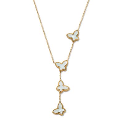 Seta Jewelry Genuine Mother of Pearl Yellow Gold Ion-Plated Stainless Steel Butterflies Necklace 18 to 20-inch