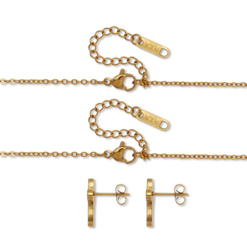 Genuine Mother of Pearl Yellow Gold Ion-Plated Stainless Steel Cross Jewelry Set