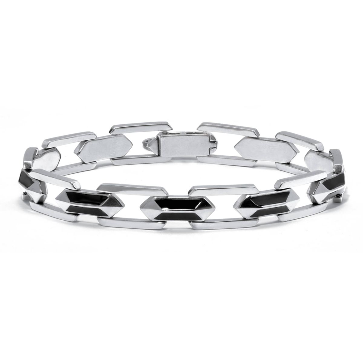 Mens Stainless Steel and Black Enamel Bracelet 9-inch