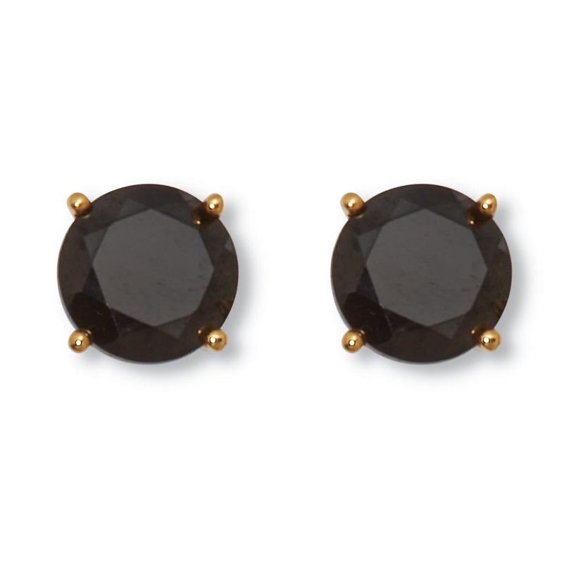 Round Genuine Black Spinel Yellow Gold-Plated Sterling Silver Stud Earrings